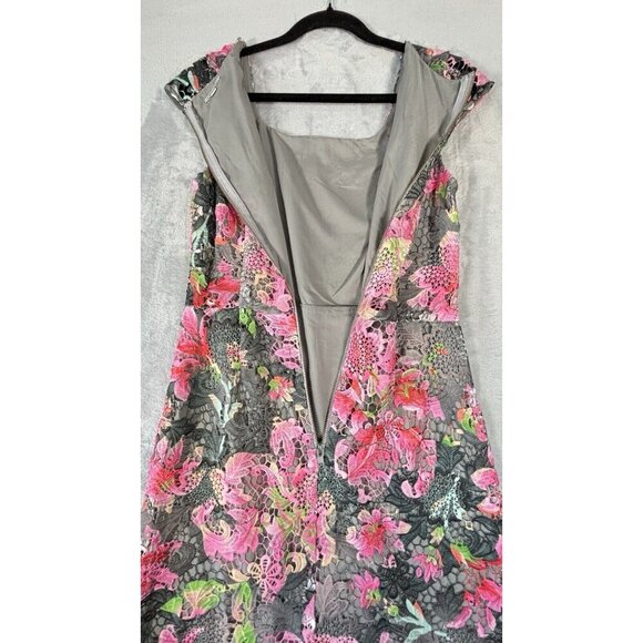 J. Peterman Pink Gray Lace Chromatic Dress Floral Medi Zip UP  Women’s Size 4 - Picture 8 of 11